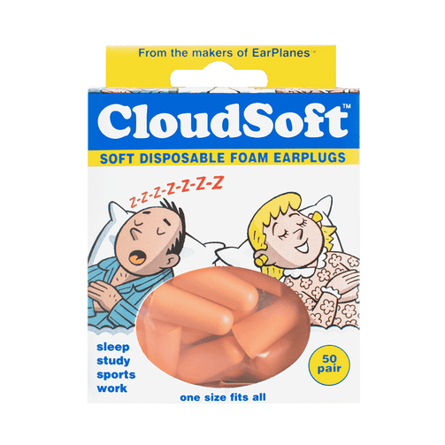 CloudSoft Earplug package containing soft disposable earplugs