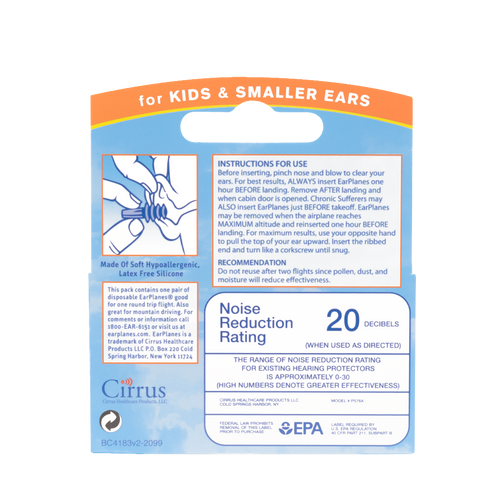 EarPlanes Children in-flight earplugs packaging back