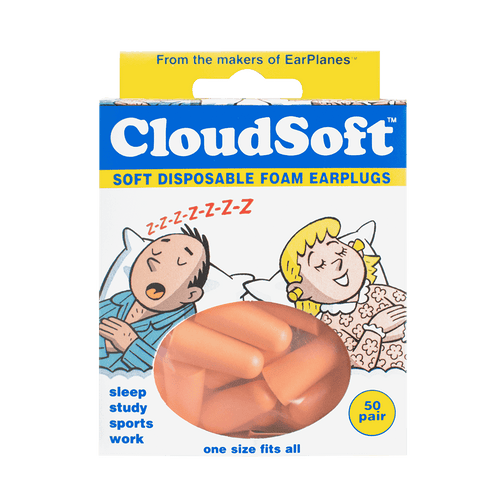 CloudSoft Earplug package containing soft disposable earplugs 